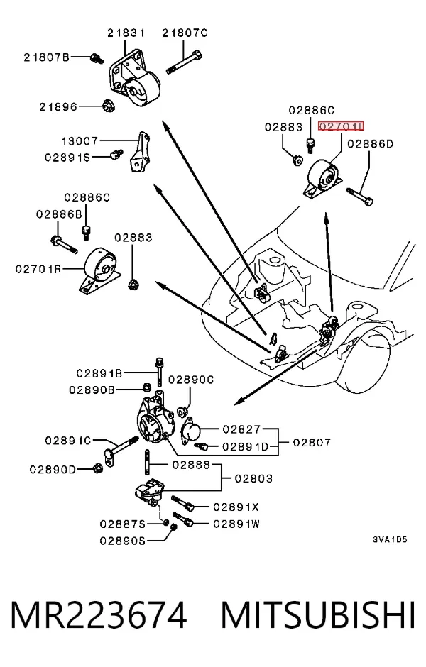 Coxim (suporte) traseiro de motor MR223674 Mitsubishi