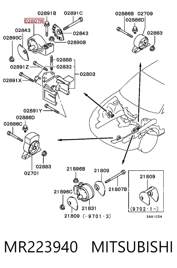 Coxim (suporte) direito de motor MR223940 Mitsubishi