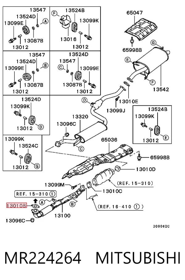 Vedante de tubo de admissão do silenciador MR224264 Mitsubishi