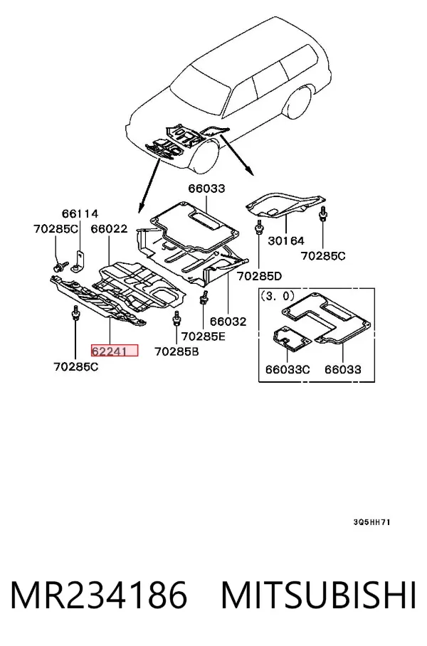 Proteção de motor dianteira MR234186 Mitsubishi