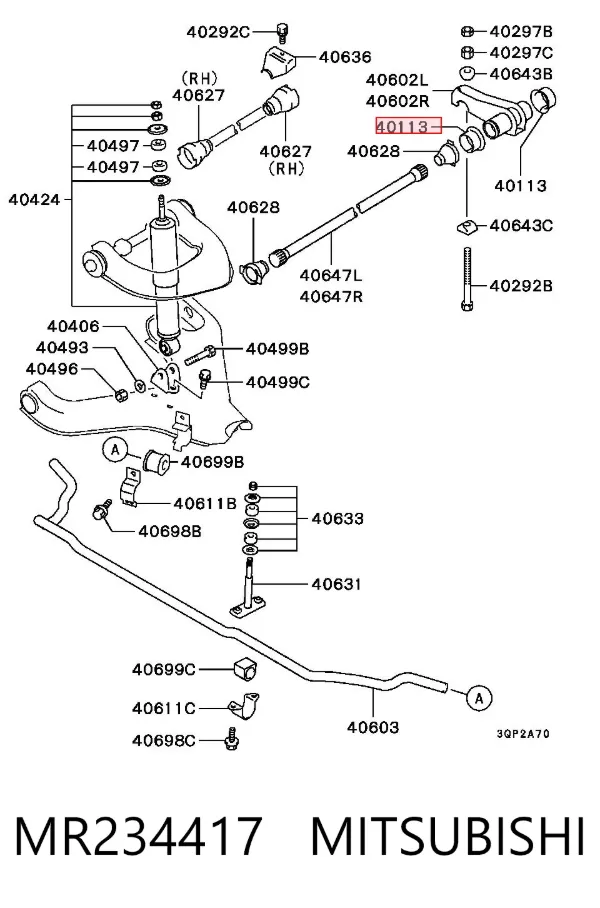 Silentblock da haste de torção MR234417 Mitsubishi