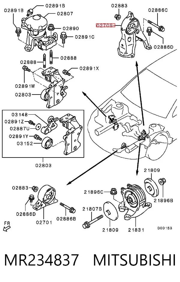 Coxim (suporte) traseiro de motor MR234837 Mitsubishi