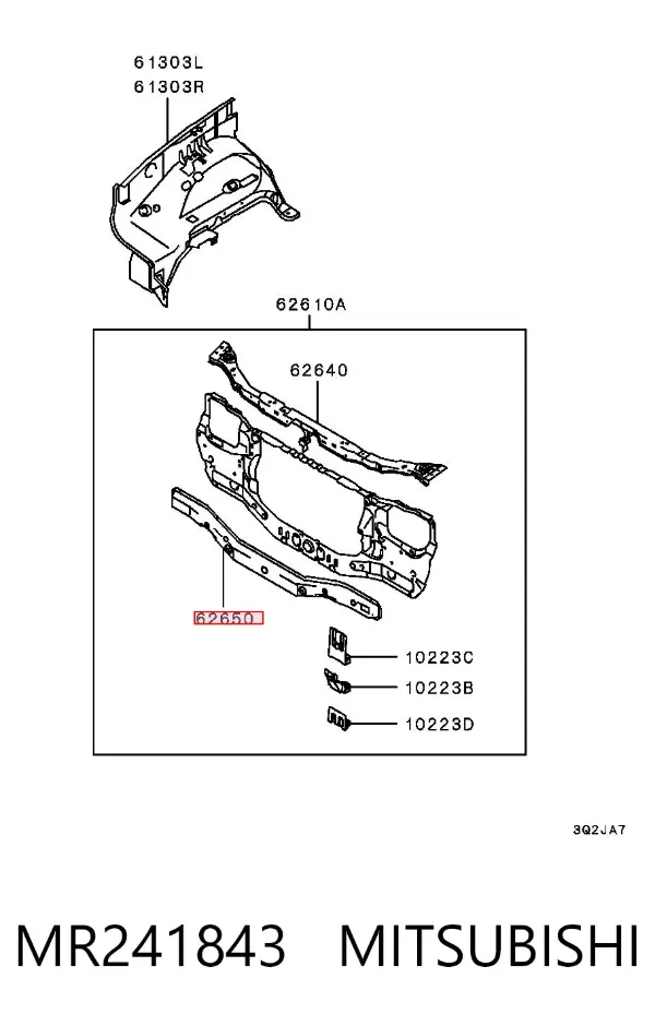 Suporte inferior do radiador (painel de montagem de fixação das luzes) MR241843 Mitsubishi