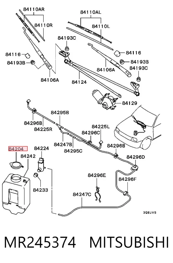 Tampa de tanque de fluido para lavador MR245374 Mitsubishi