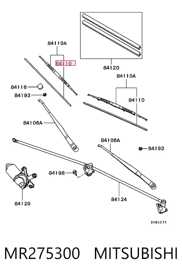 Elástico da escova de limpador pára-brisas de passageiro MR275300 Mitsubishi