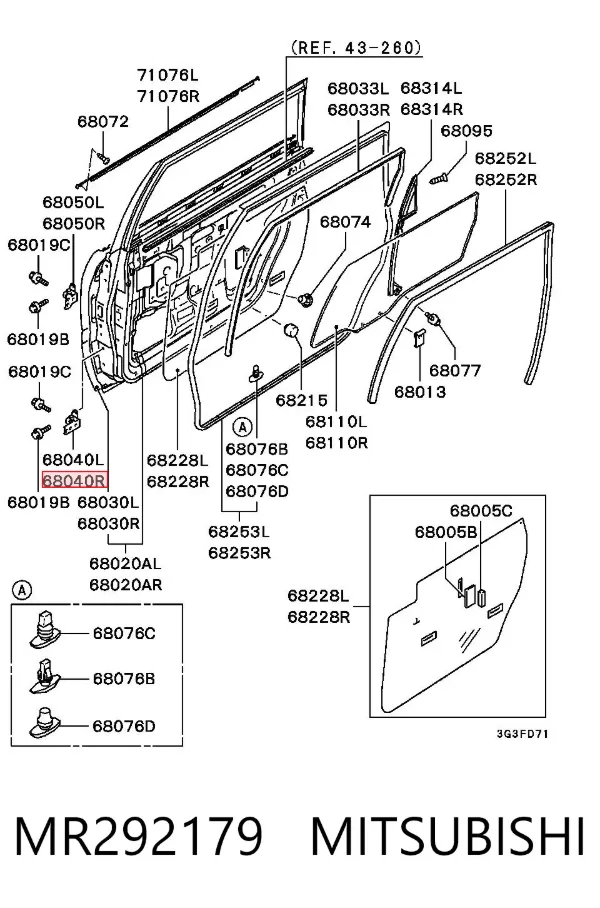 Gozno da porta traseira direita MR292179 Mitsubishi