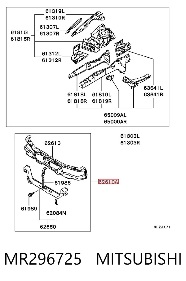 Suporte do radiador montado (painel de montagem de fixação das luzes) MR296725 Mitsubishi