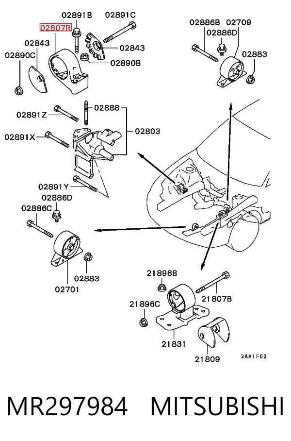 Coxim (suporte) direito de motor MR297984 Mitsubishi