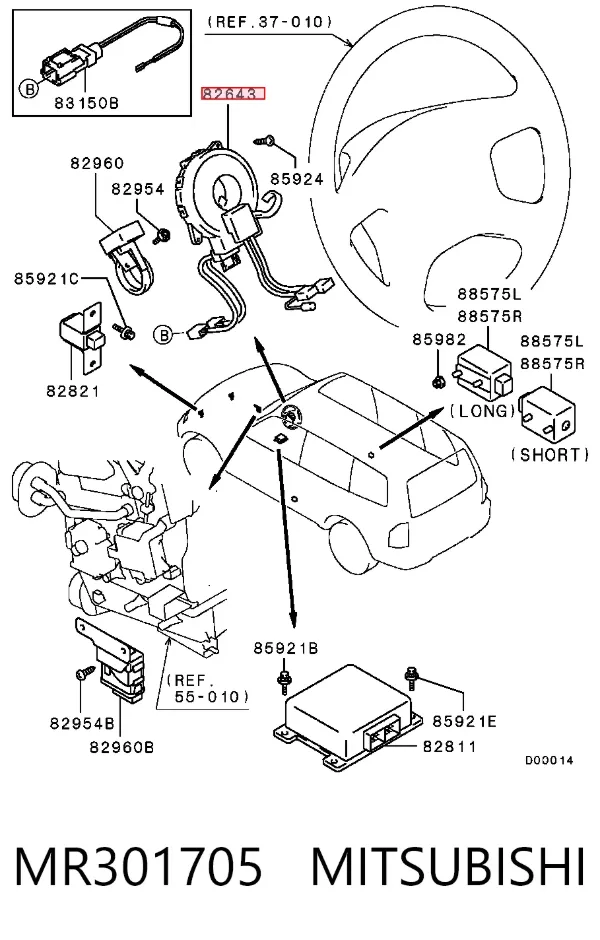 Anel AIRBAG de contato, cabo plano do volante MR301705 Mitsubishi