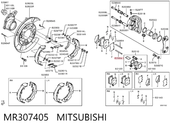 Kit de reparação de suporte do freio traseiro MR307405 Mitsubishi