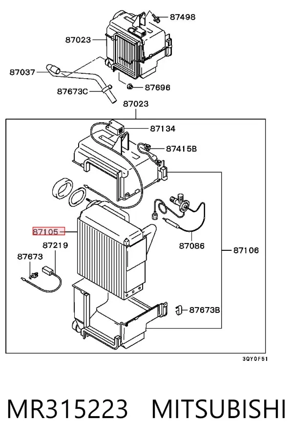 Vaporizador de aparelho de ar condicionado MR315223 Mitsubishi