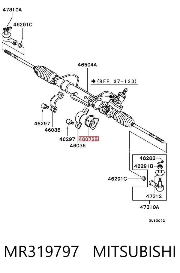 Bucha de fixação da cremalheira da direção MR319797 Mitsubishi