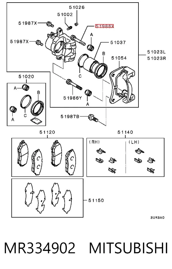 Guia superior de suporte dianteiro MR334902 Mitsubishi