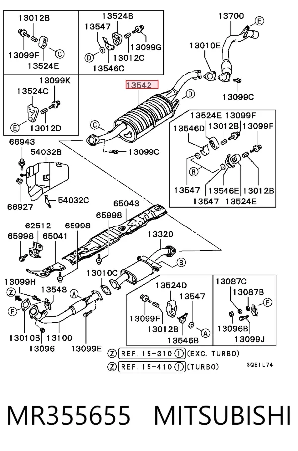 Silenciador, parte central MR355655 Mitsubishi