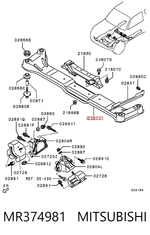 Viga de fixação da caixa de mudança MR374981 Mitsubishi