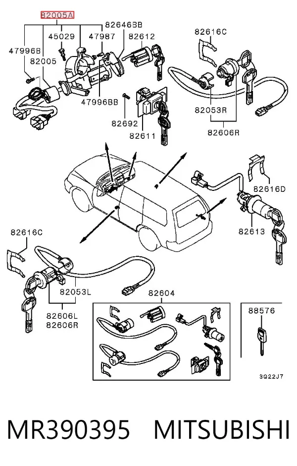 Fecho de ignição MR390395 Mitsubishi