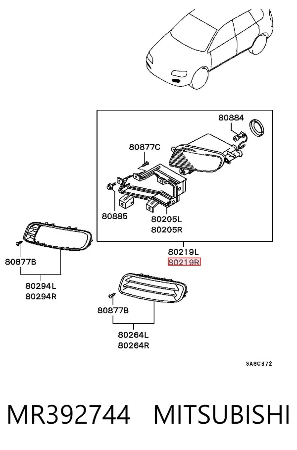 Luzes de nevoeiro direitas MR392744 Mitsubishi