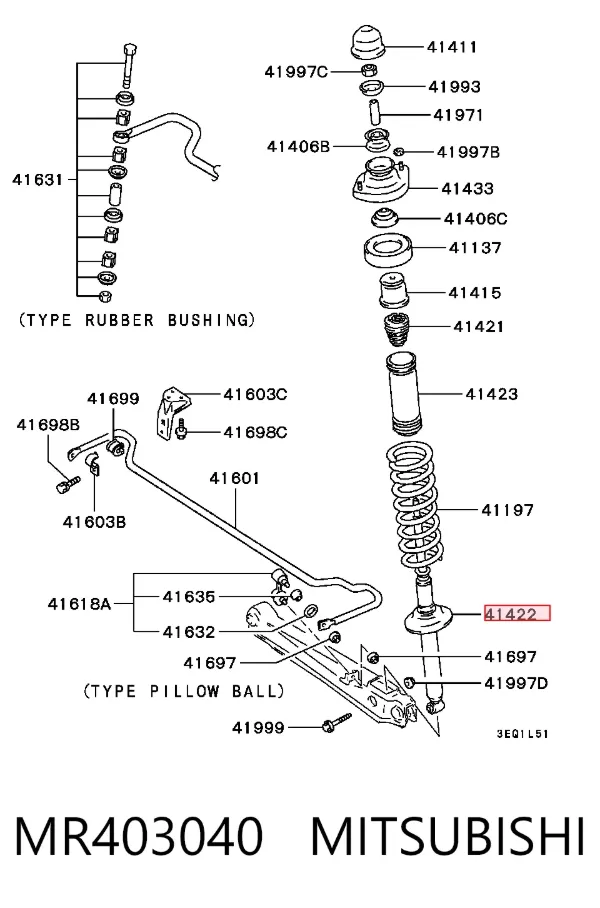 Amortecedor traseiro MR403040 Mitsubishi