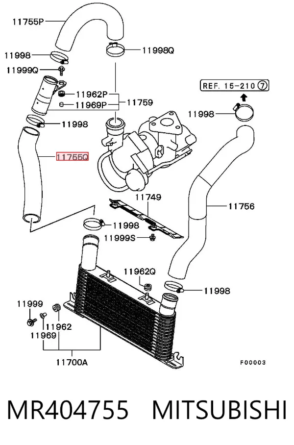 Mangueira (cano derivado) de intercooler MR404755 Mitsubishi