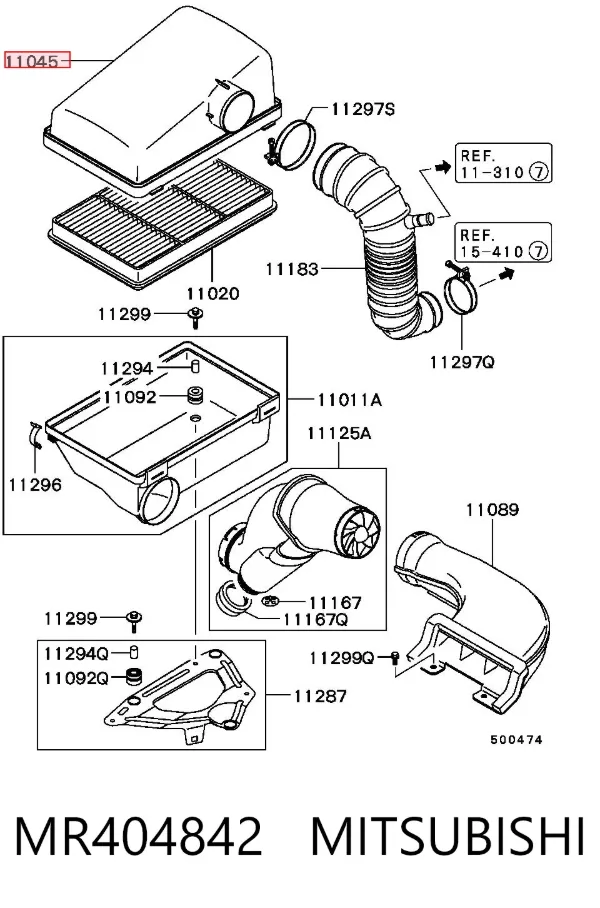 Caixa de filtro de ar, parte superior MR404842 Mitsubishi