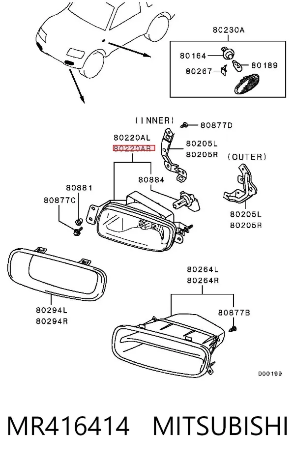 Luzes de nevoeiro direitas MR416414 Mitsubishi