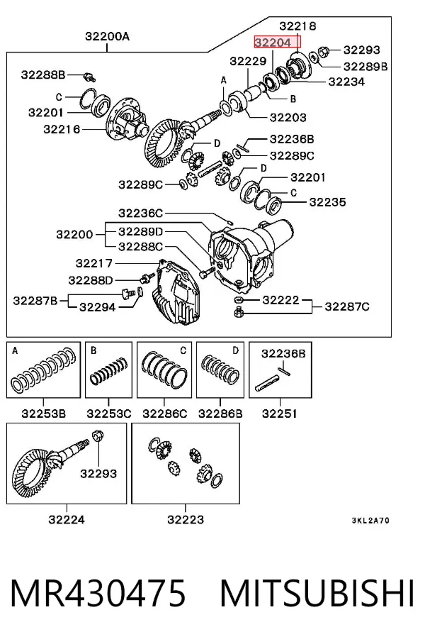 Rolamento de diferencial do eixo dianteiro MR430475 Mitsubishi