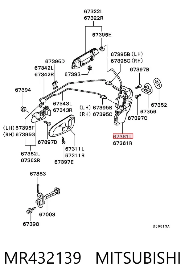 Fecho da porta dianteira esquerda Mitsubishi L 200 III