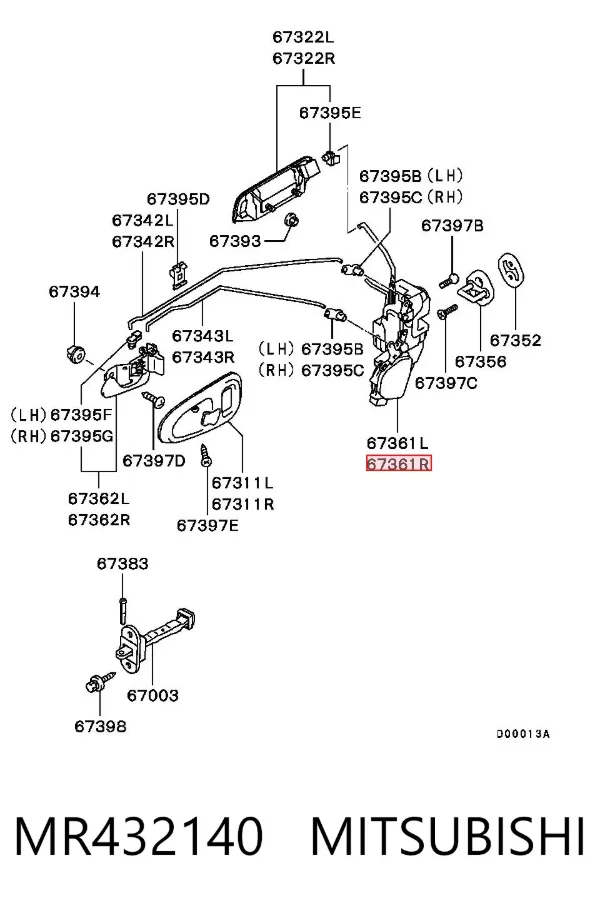 Fecho da porta dianteira direita MR432140 Mitsubishi
