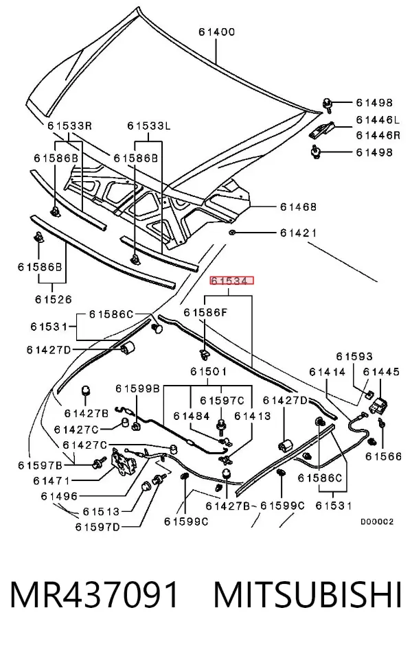 Vedação da capota MR437091 Mitsubishi