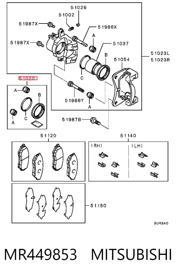 Kit de reparação de suporte do freio dianteiro MR449853 Mitsubishi