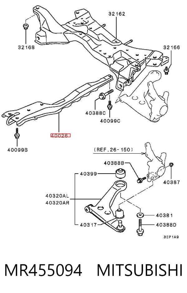 Viga de suspensão dianteira (plataforma veicular) dianteira MR455094 Mitsubishi
