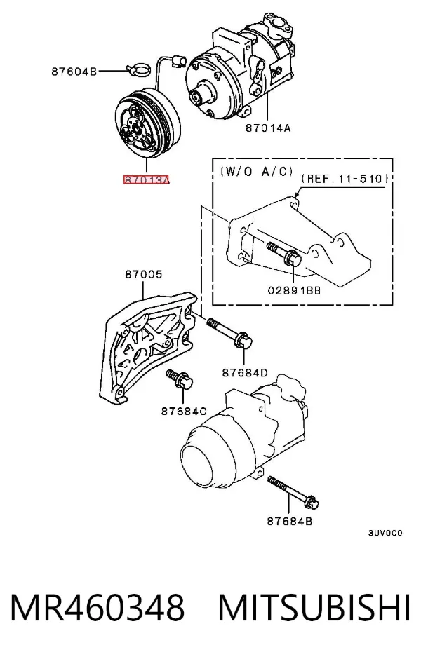 Polia do compressor de aparelho de ar condicionado MR460348 Mitsubishi
