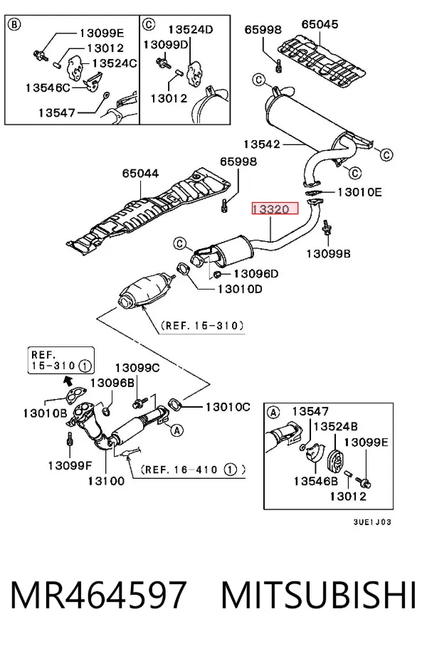 Silenciador, parte central MR464597 Mitsubishi