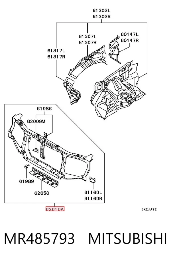 Suporte do radiador montado (painel de montagem de fixação das luzes) MR485793 Mitsubishi