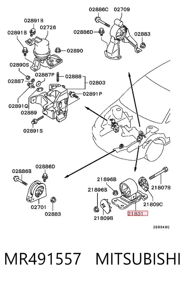 Coxim (suporte) esquerdo de motor MR491557 Mitsubishi