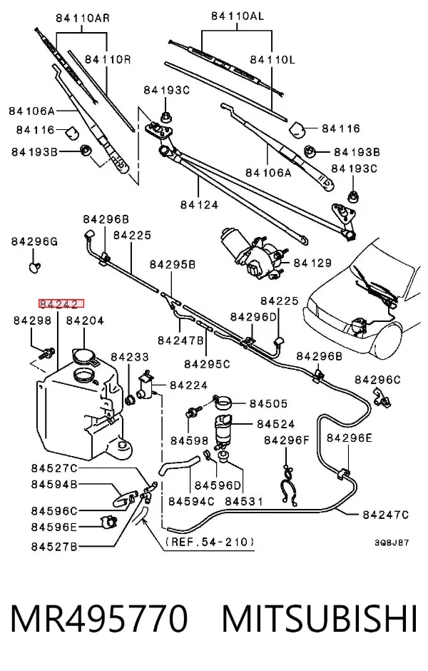 Tanque de fluido para lavador de vidro MR495770 Mitsubishi