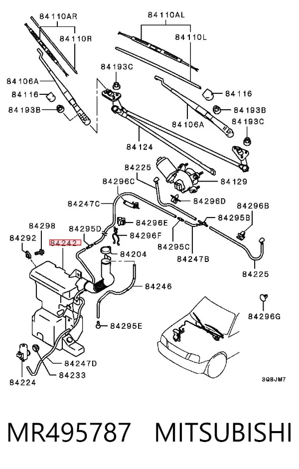 Tanque de fluido para lavador de vidro MR495787 Mitsubishi
