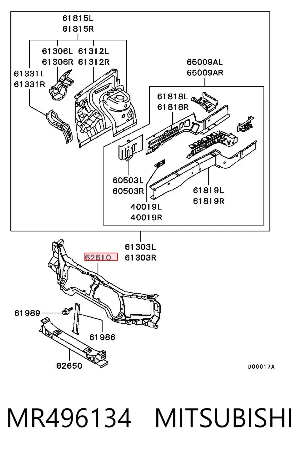 Suporte do radiador montado (painel de montagem de fixação das luzes) MR496134 Mitsubishi