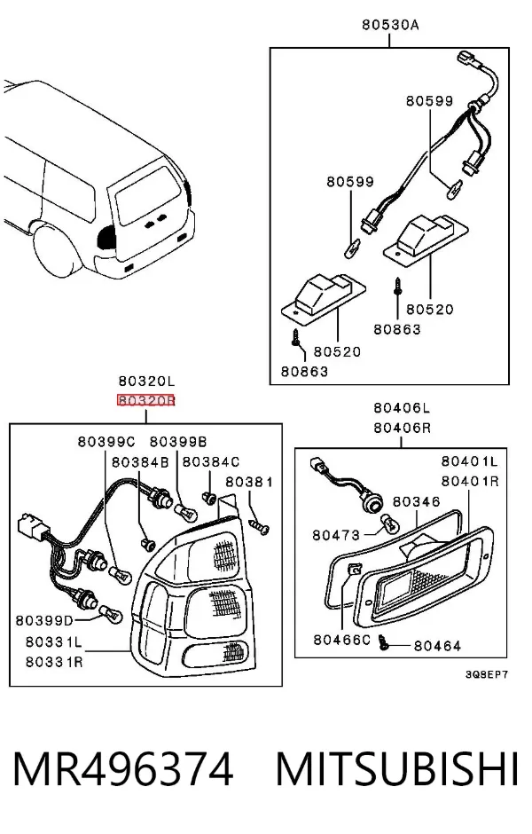 Lanterna traseira direita MR496374 Mitsubishi