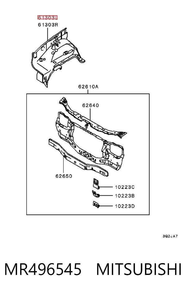 Longarina de chassi dianteira esquerda MR496545 Mitsubishi