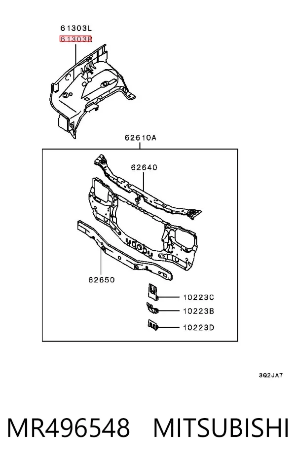 Longarina de chassi dianteira direita MR496548 Mitsubishi