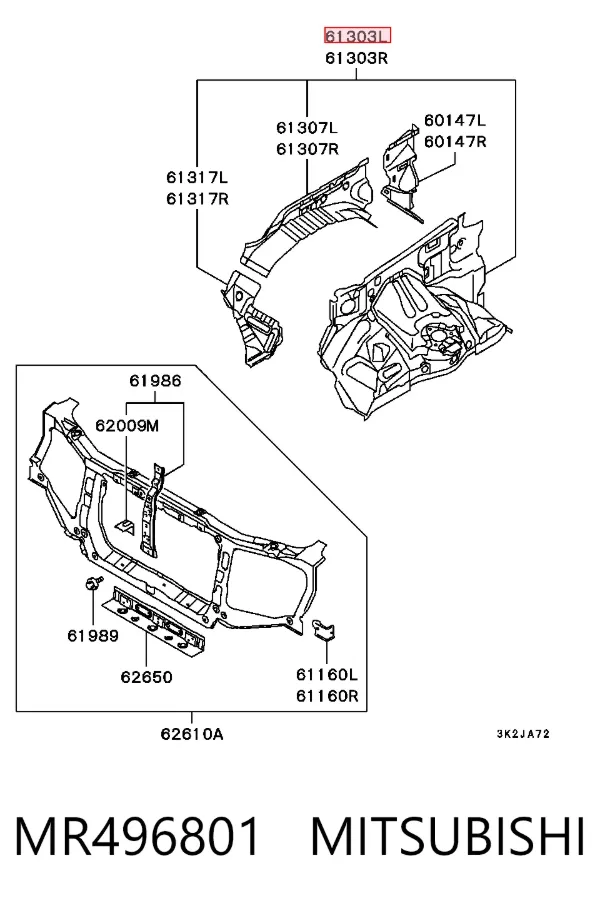 Longarina de chassi dianteira esquerda MR496801 Mitsubishi