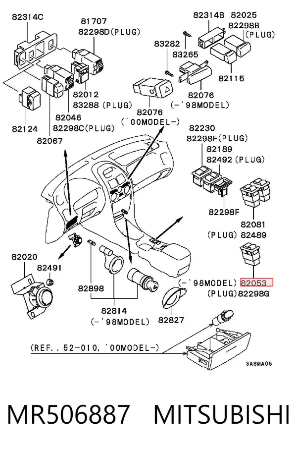 Botão de bloqueio de portas MR506887 Mitsubishi