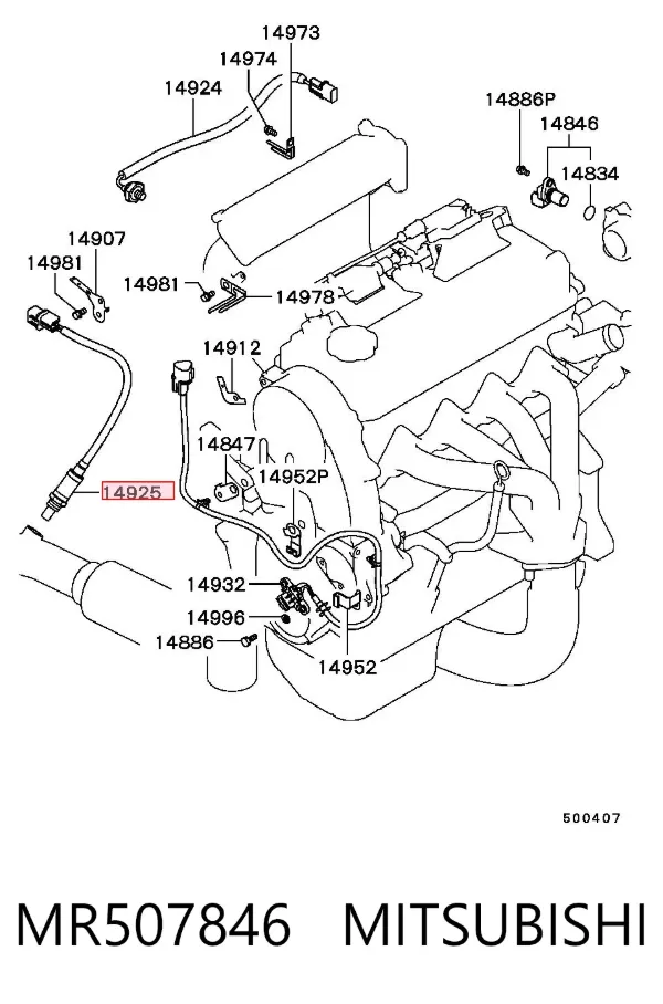 Sonda lambda, sensor direito de oxigênio até o catalisador MR507846 Mitsubishi