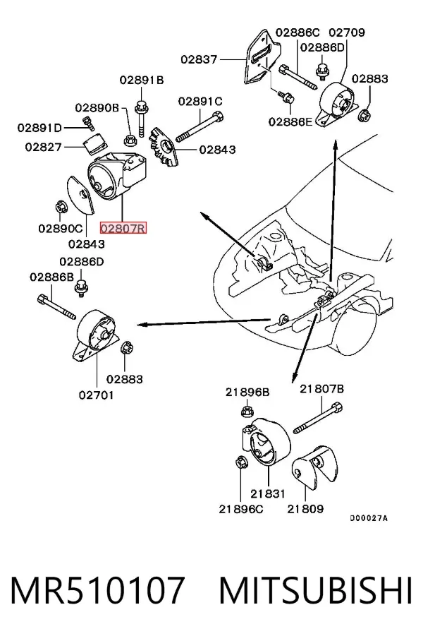 Coxim (suporte) direito de motor MR510107 Mitsubishi