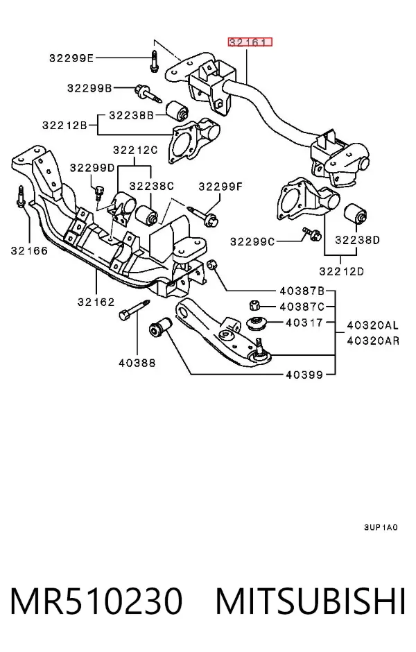 Viga de suspensão dianteira (plataforma veicular) MR510230 Mitsubishi