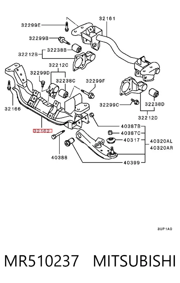 Viga de suspensão dianteira (plataforma veicular) MR510237 Mitsubishi