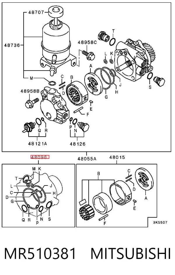 Kit de reparação da bomba da Direção hidrâulica assistida MR510381 Mitsubishi