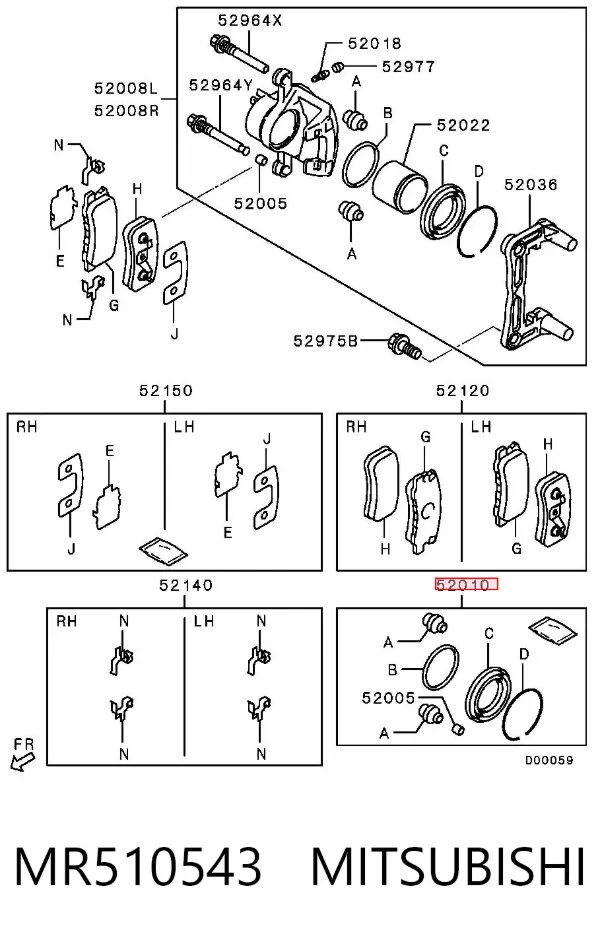 Kit de reparação de suporte do freio traseiro MR510543 Mitsubishi