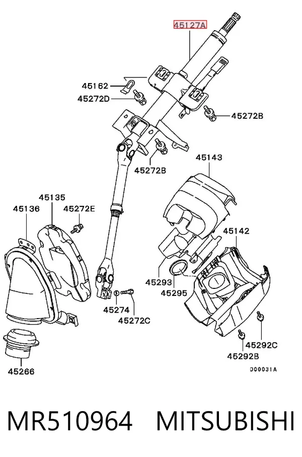 Coluna da direção MR510964 Mitsubishi